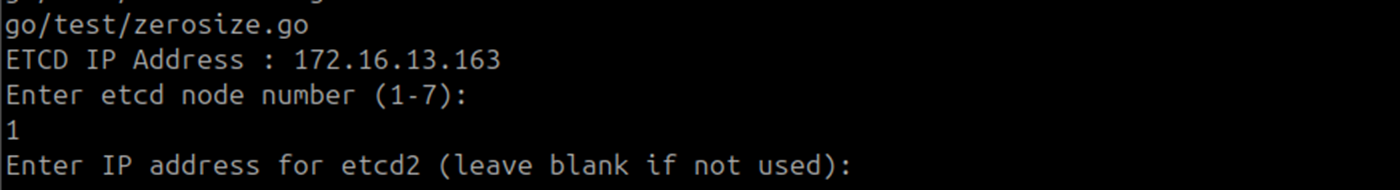 Terminal showing 1 entered at the ETCD node number prompt on the DC Observer