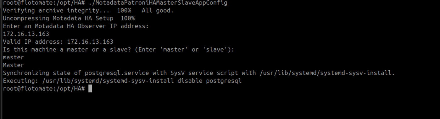 Terminal showing DC Master application configuration completed successfully