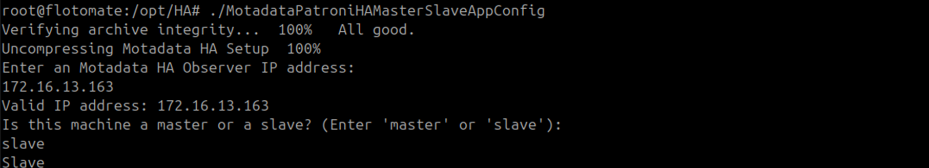 Terminal showing slave entered at the machine role prompt during DC Slave application configuration