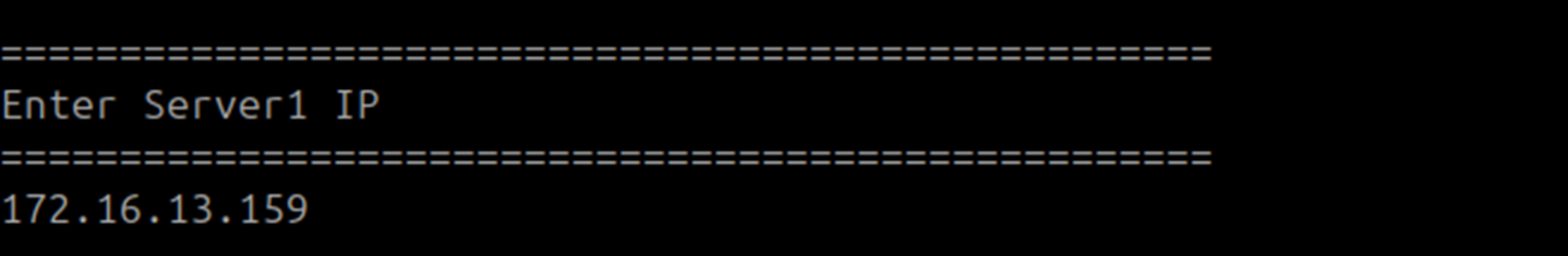Terminal showing the DC Slave IP entered for Server 1 during file sync setup on the DC Master