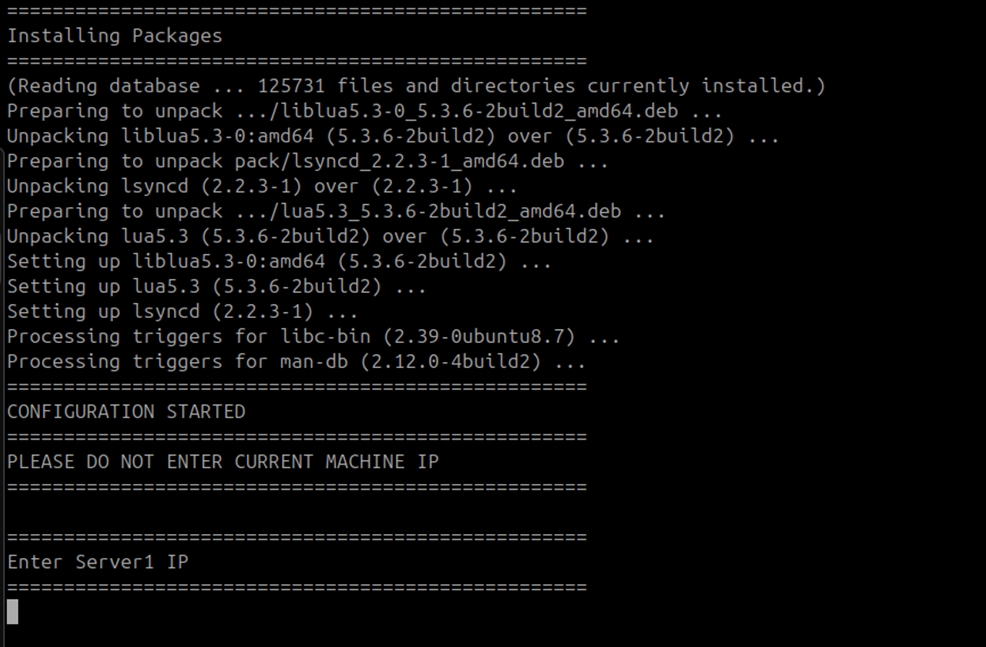 Terminal showing MotadataHAFileSync starting on the DC Slave