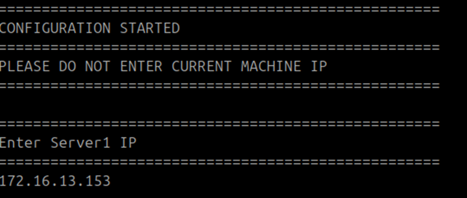 Terminal showing the DC Master IP entered for Server 1 during file sync setup on the DC Slave