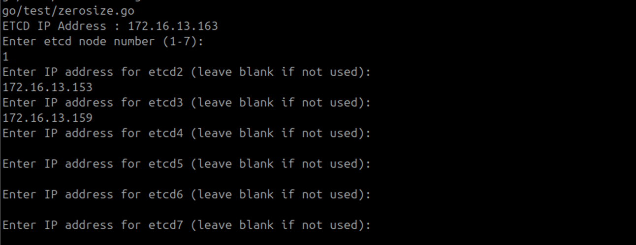 Terminal showing the DC Slave IP address entered for ETCD Node 3 on the DC Observer