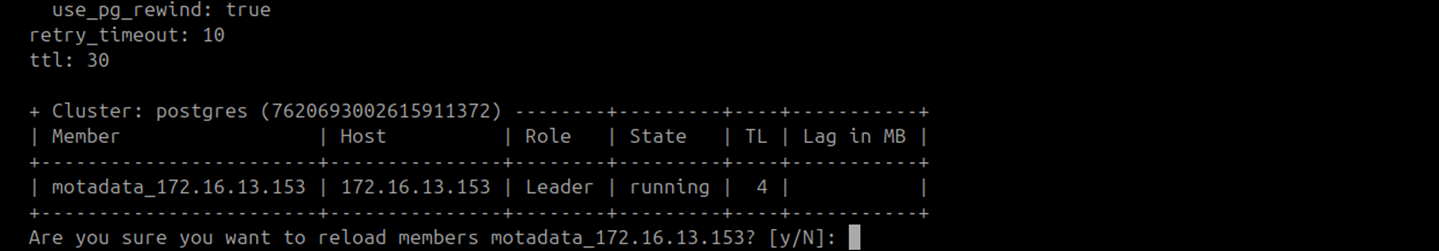 Terminal showing y entered at the reload confirmation prompt on the DC Master