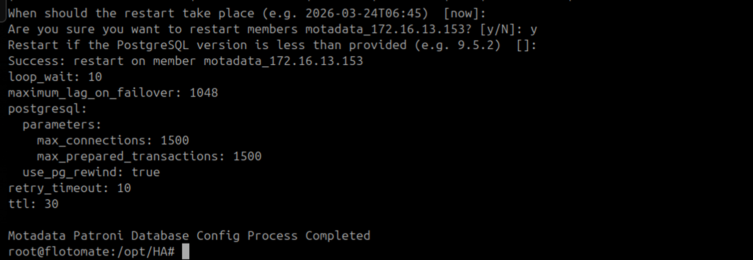 Terminal showing the restart members prompt on the DC Slave