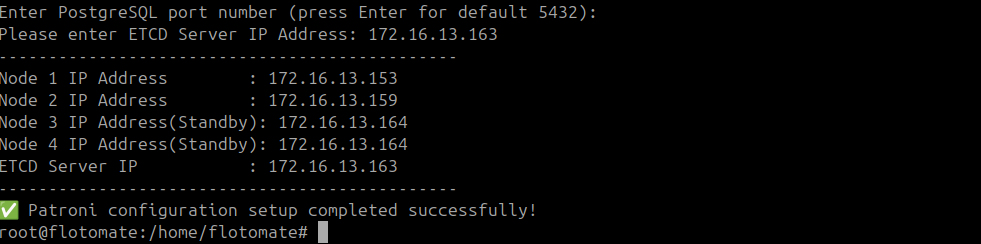 Terminal showing the DC Observer ETCD IP entered during Patroni setup on the DR Master