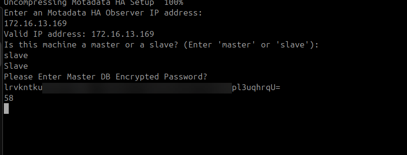 Terminal showing the DR Observer IP entered at the HA Observer IP prompt on the DR Master