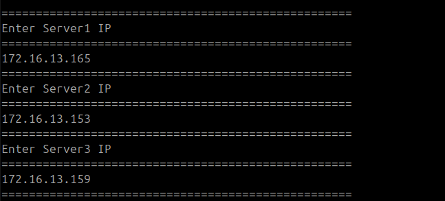 Terminal showing DC Master and DC Slave IPs entered for Servers 2 and 3 on the DR Master