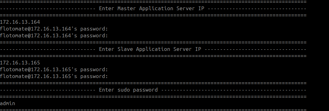 Terminal showing DR Master and DR Slave IP addresses entered during HA Observer setup on the DR Observer