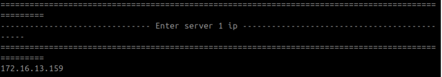 Terminal showing the DC Slave IP entered for Server 1 during DCDR setup on the DC Master