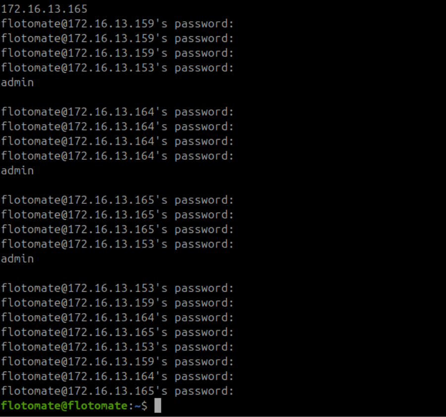 Terminal showing passwords entered for remote machines during DCDR setup on the DC Master