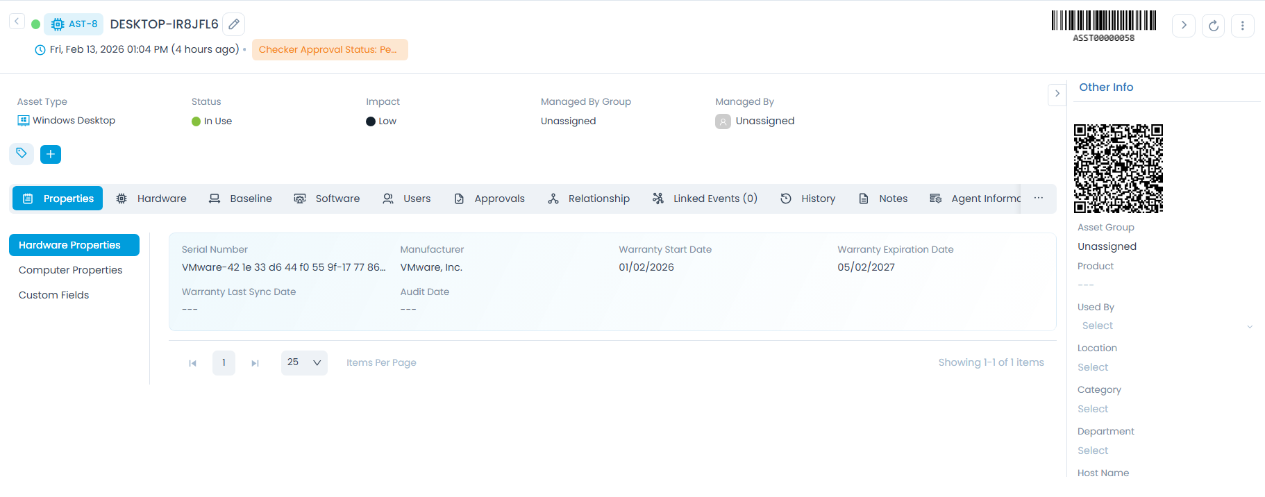 Hardware Asset Details Page
