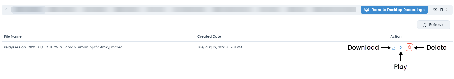 Remote Desktop Recordings Tab