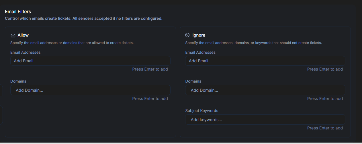 Incoming server email filters