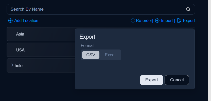 Export Locations