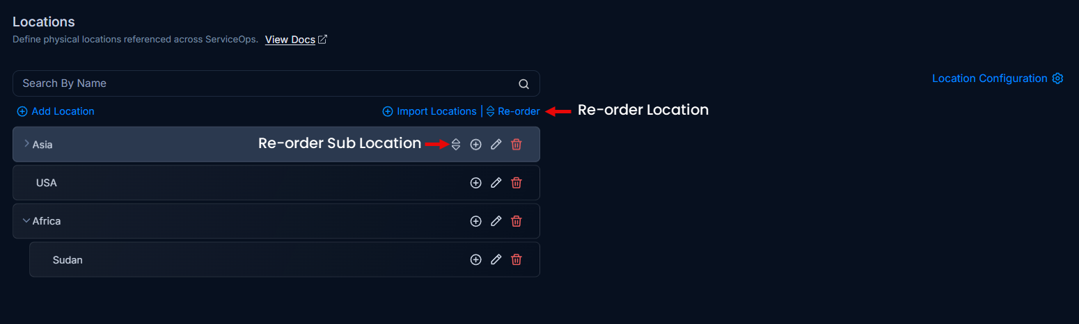 Options to Re-order Location and Sub Location