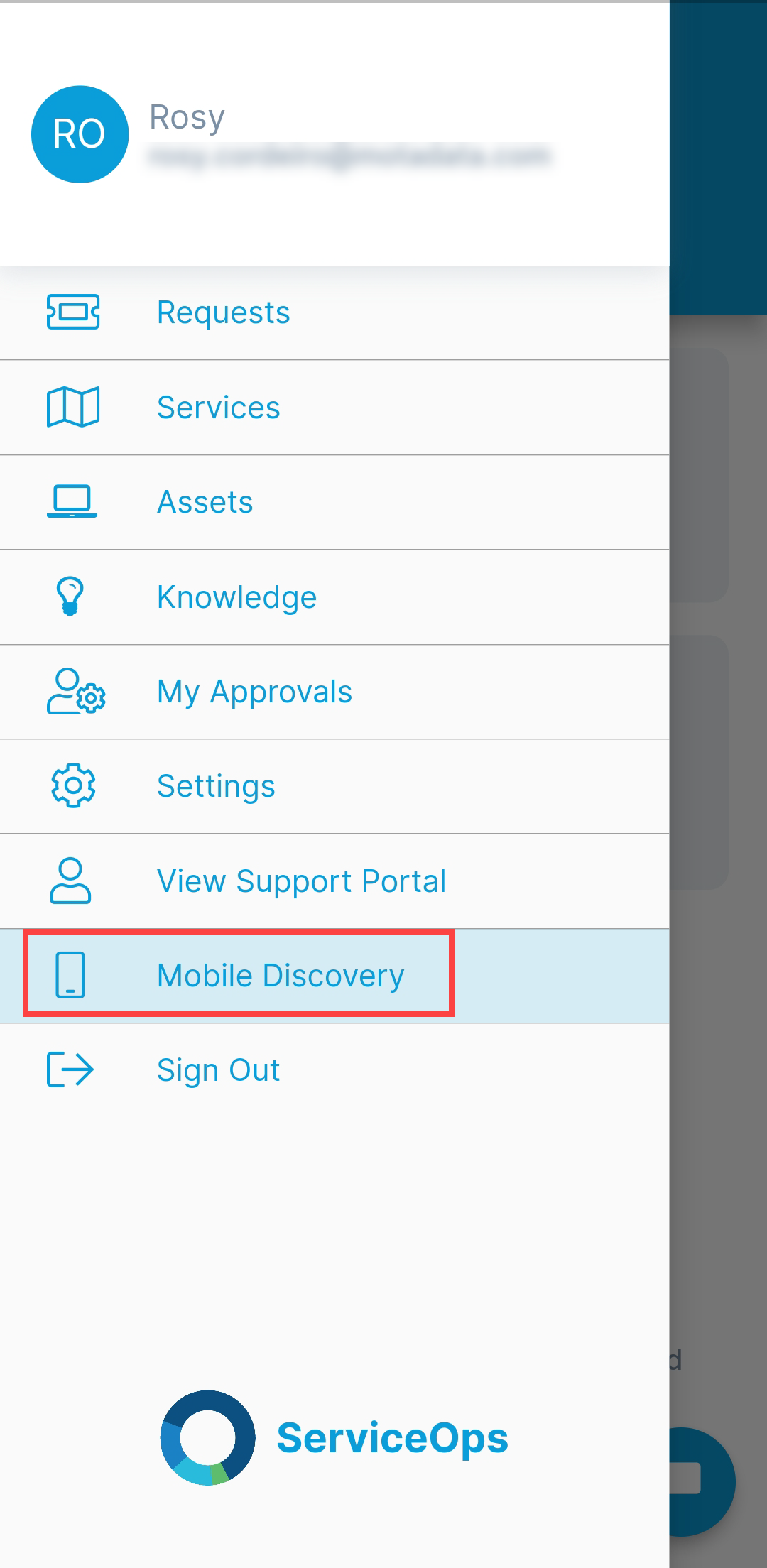 Mobile Discovery menu