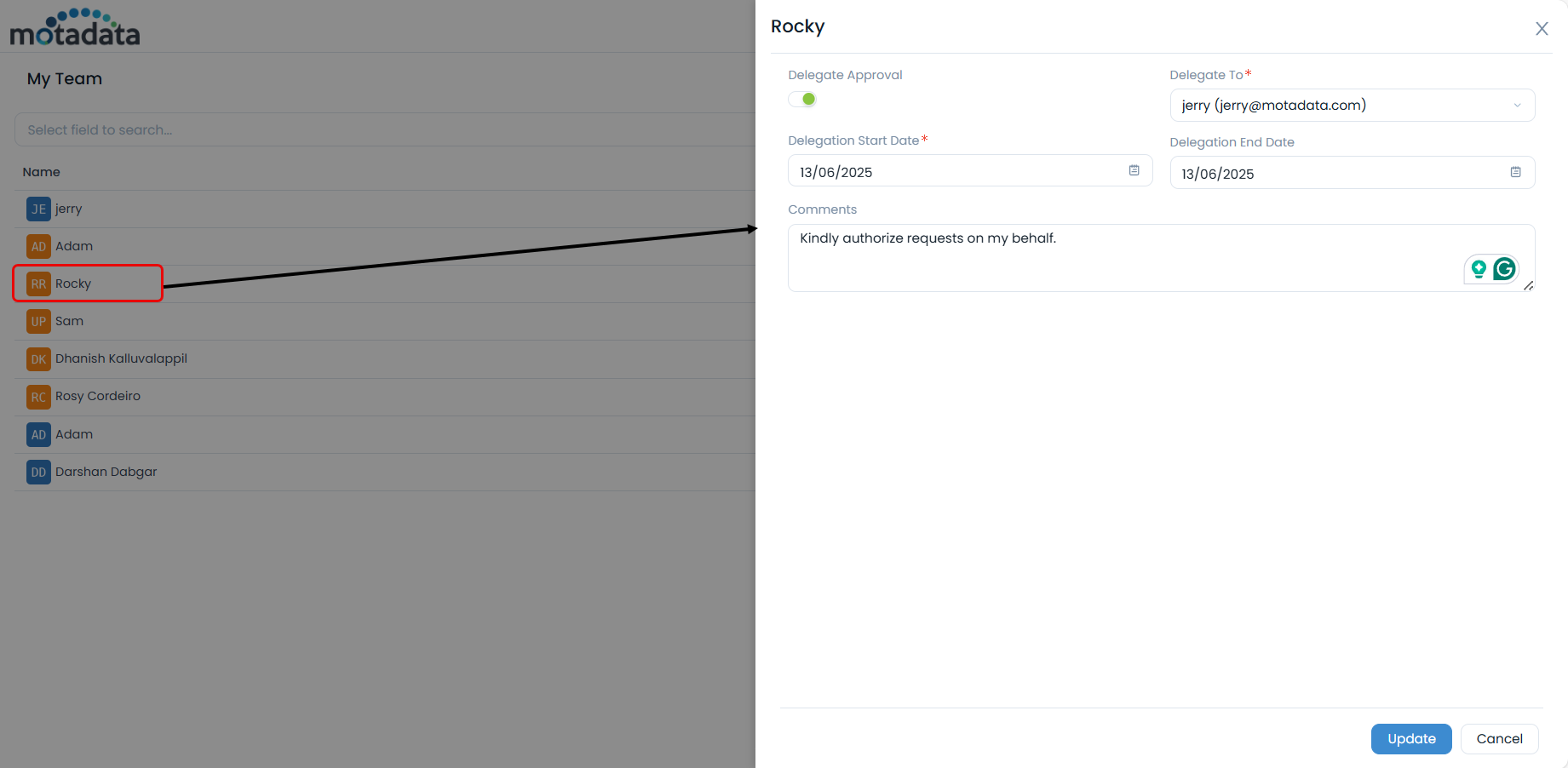 Delegate Approval Popup