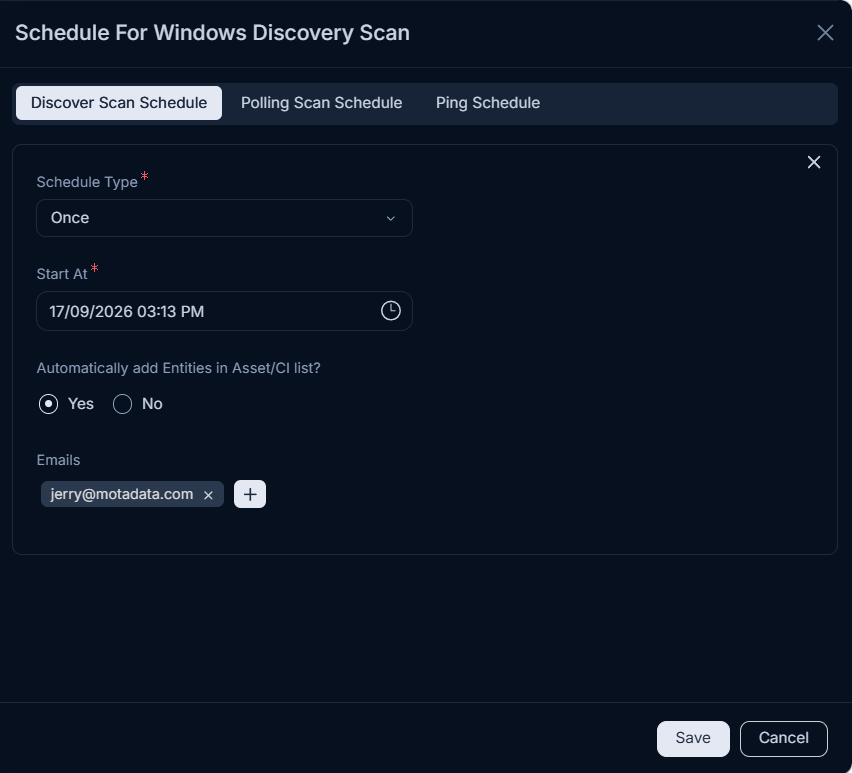 Discover Scan Schedule configuration options