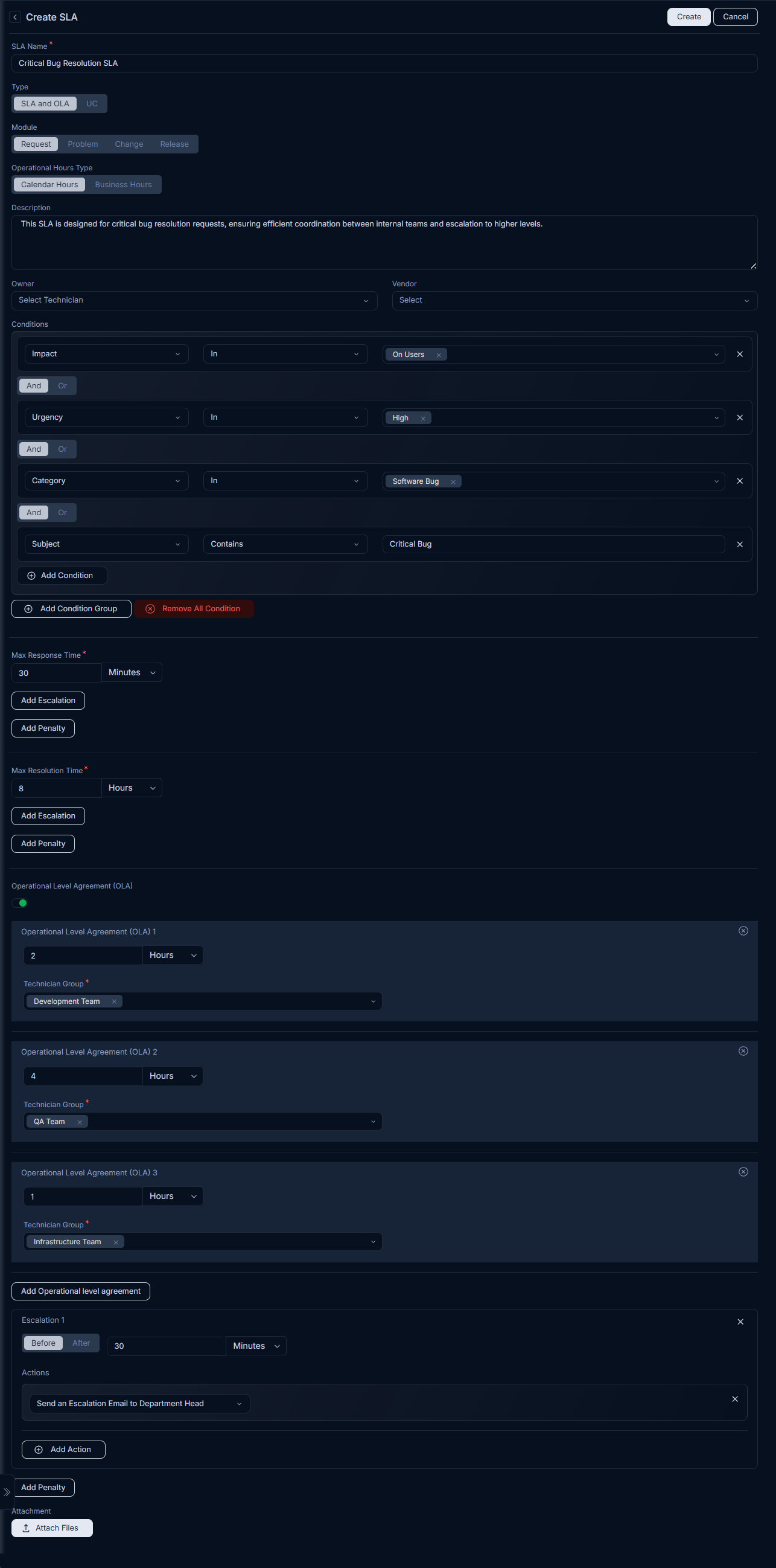 Initial SLA Configuration for Critical Bug Resolution