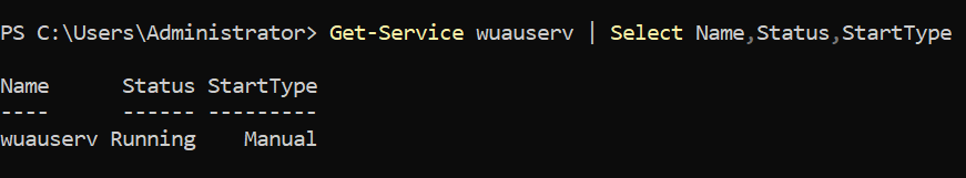 Windows Update service showing Running state with Manual startup type