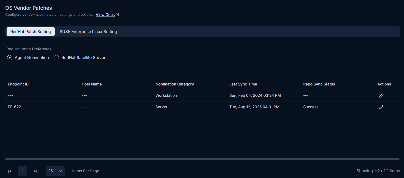Agent Nomination section showing nominated agent list for Workstation and Server categories