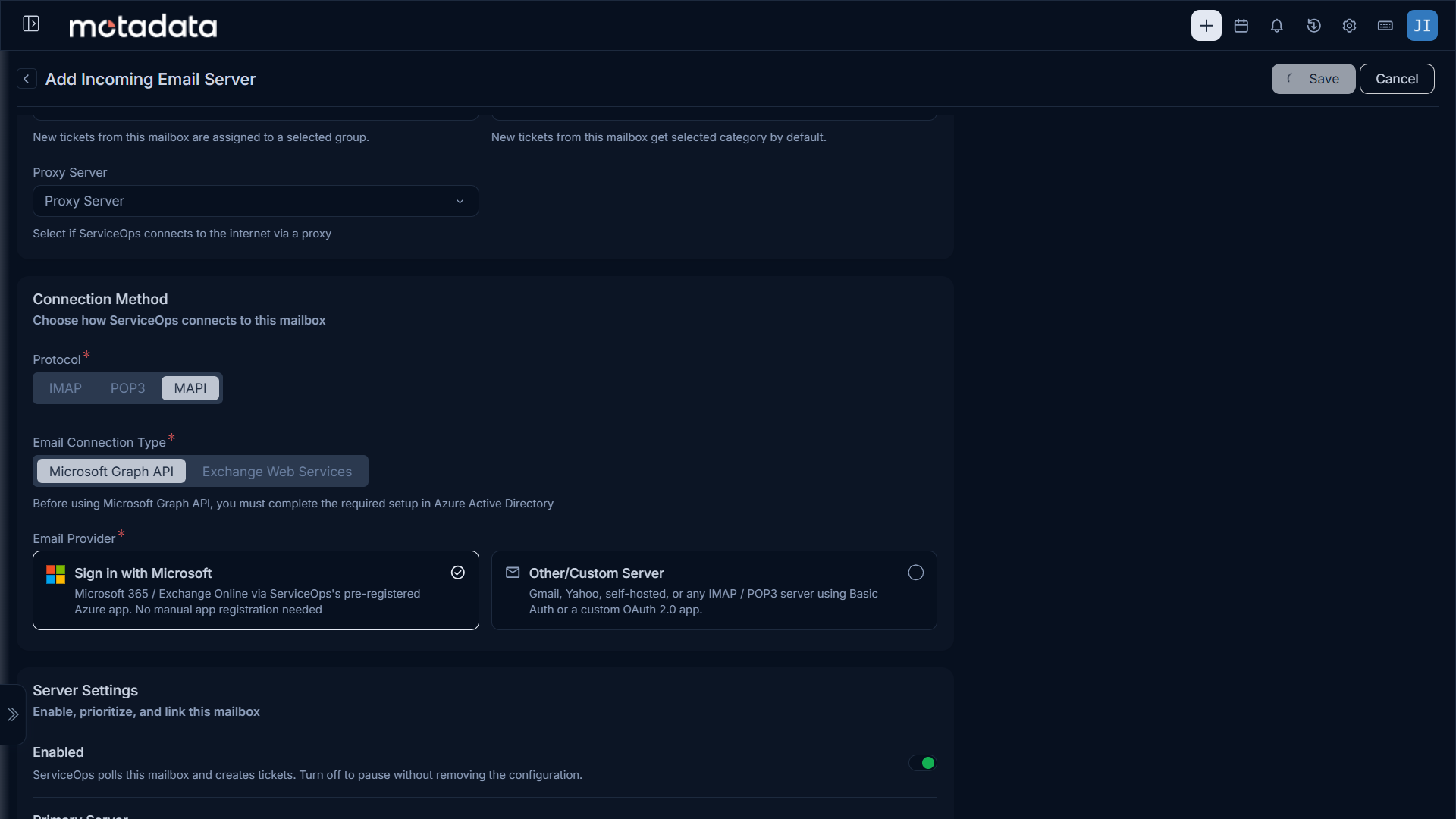 Sign in with Microsoft prompt for outgoing email server setup
