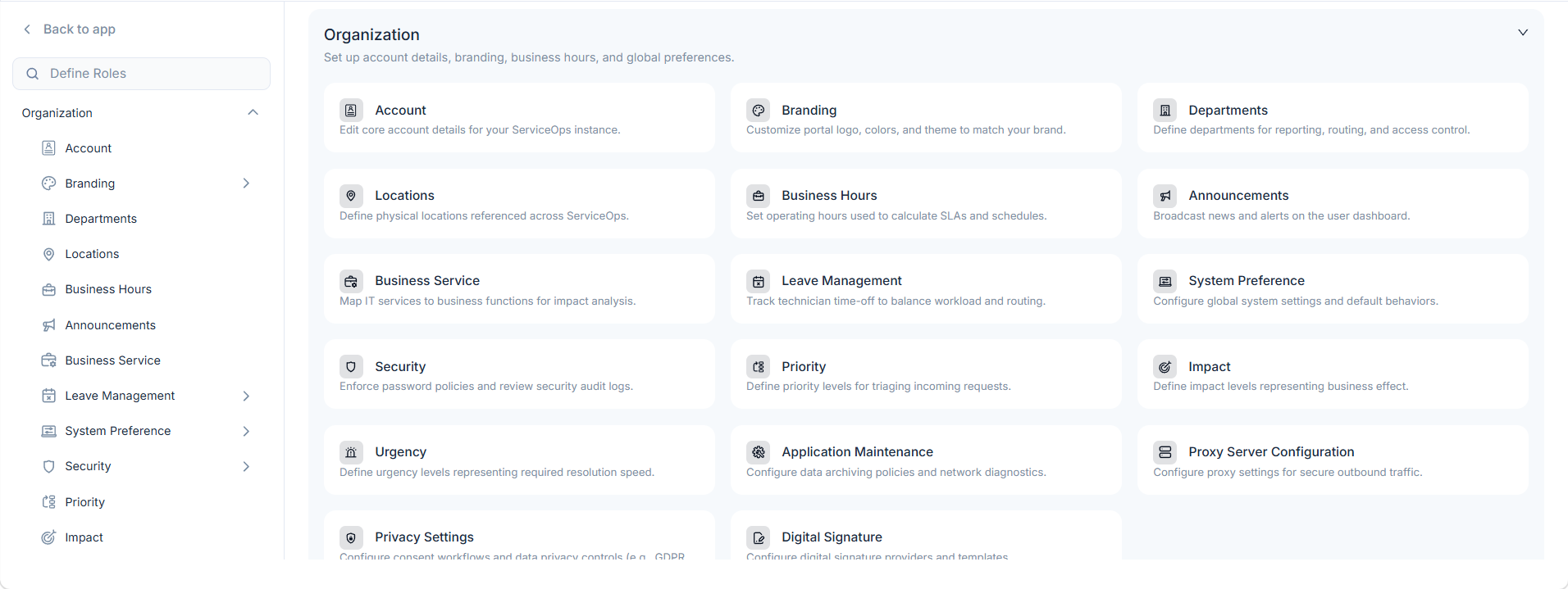 Organization Menu