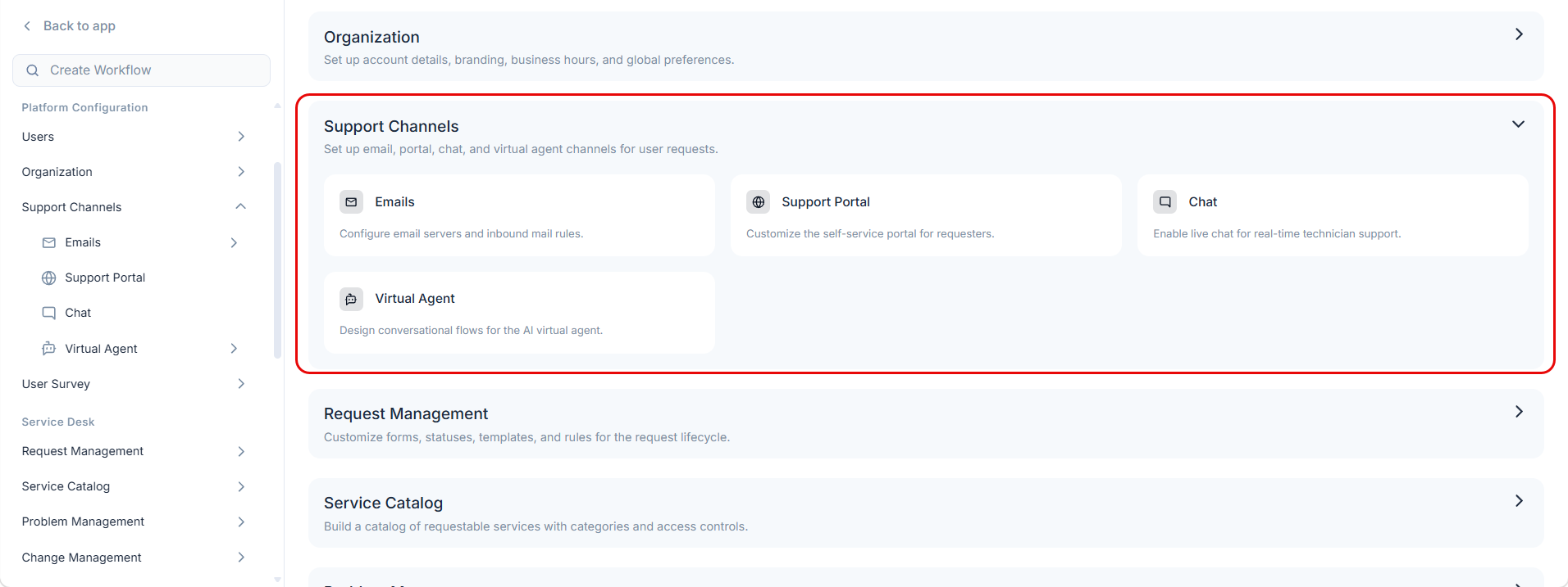 Support Channels Menu
