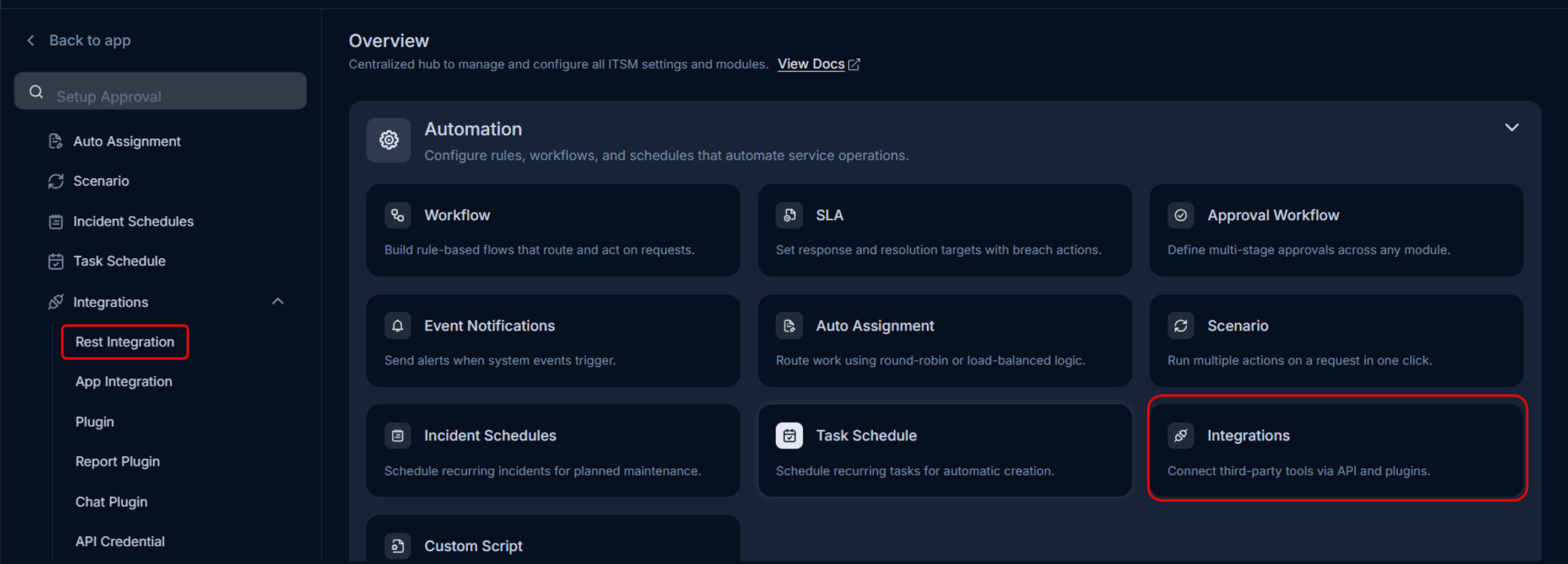Integrations Menu