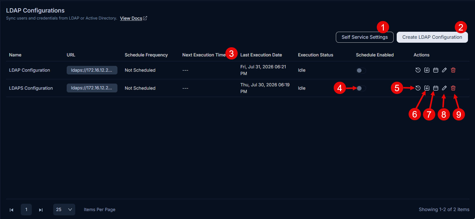 LDAP Configurations Page