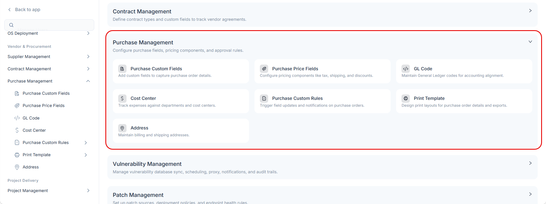 Purchase Management Options