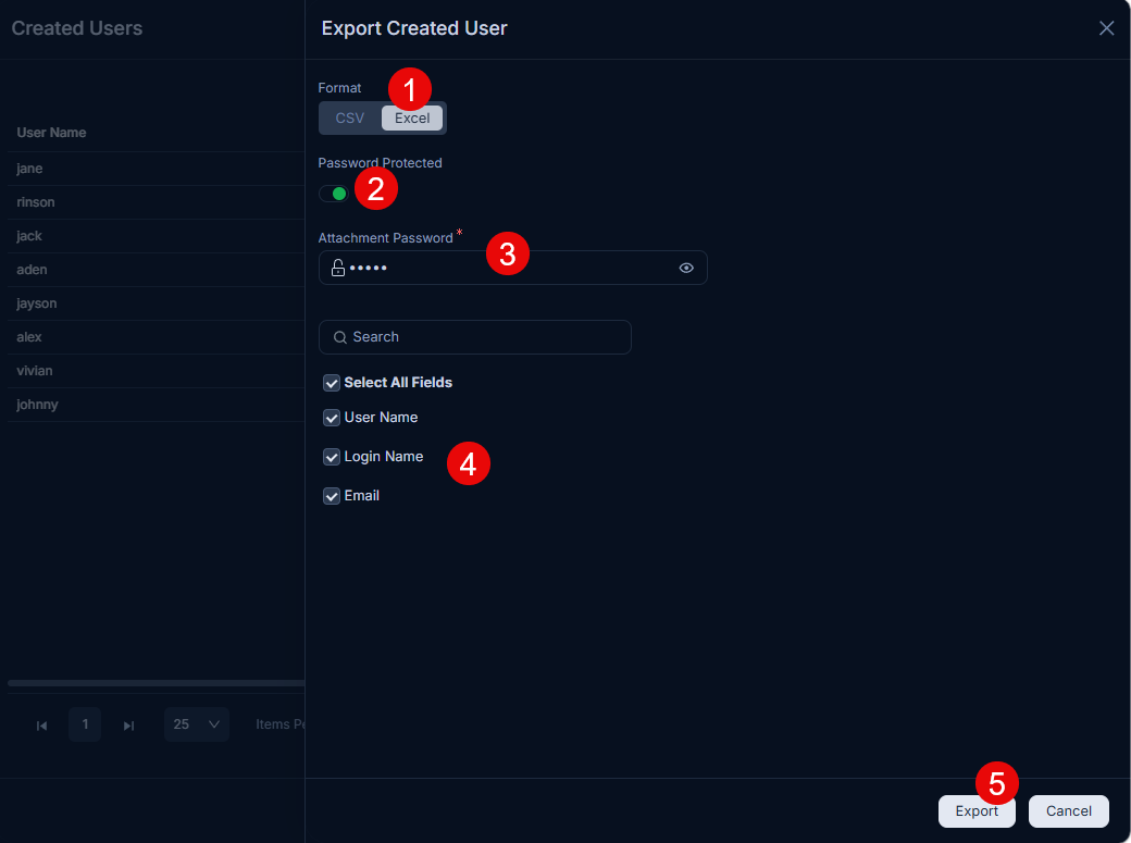 Export created users