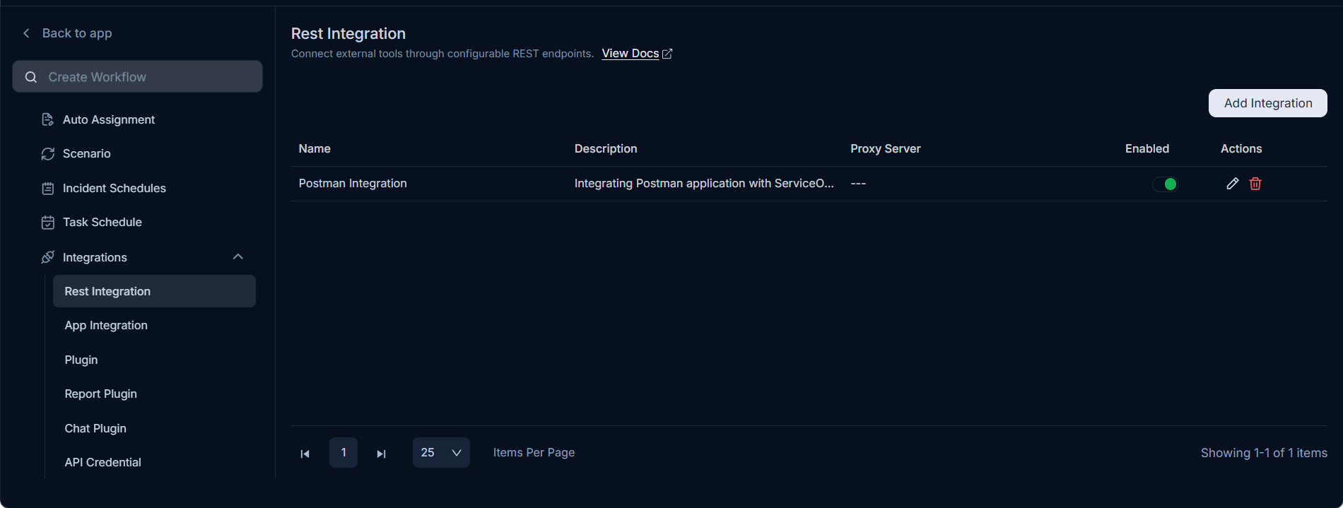 Integrations Page