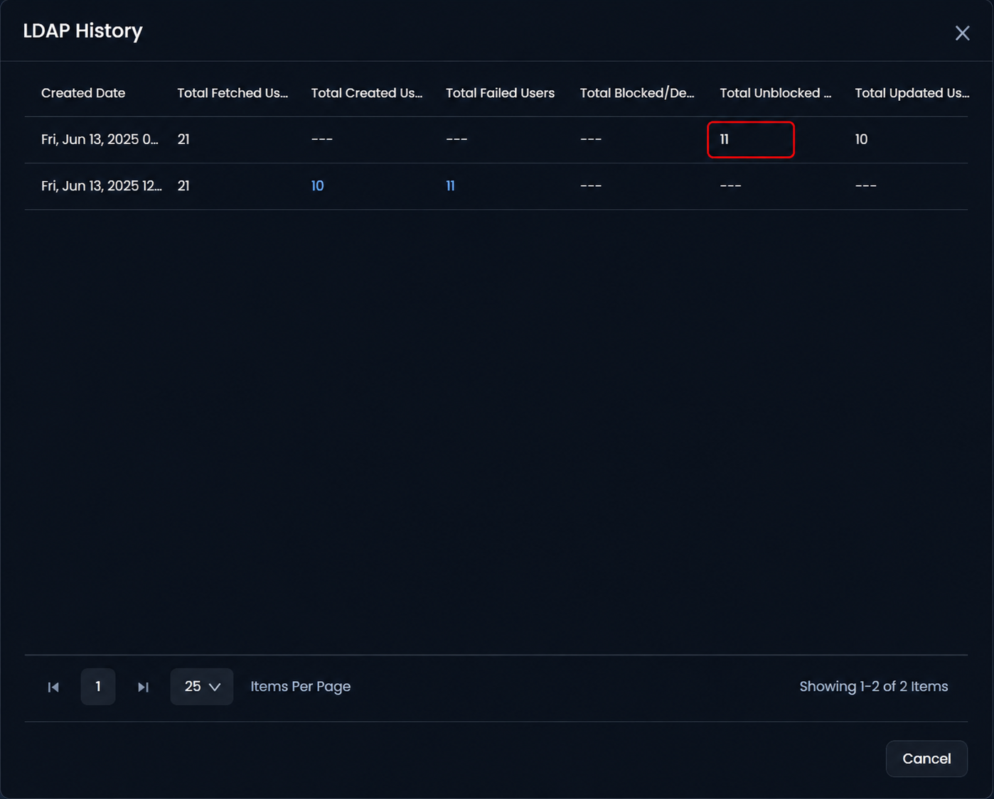Export created users