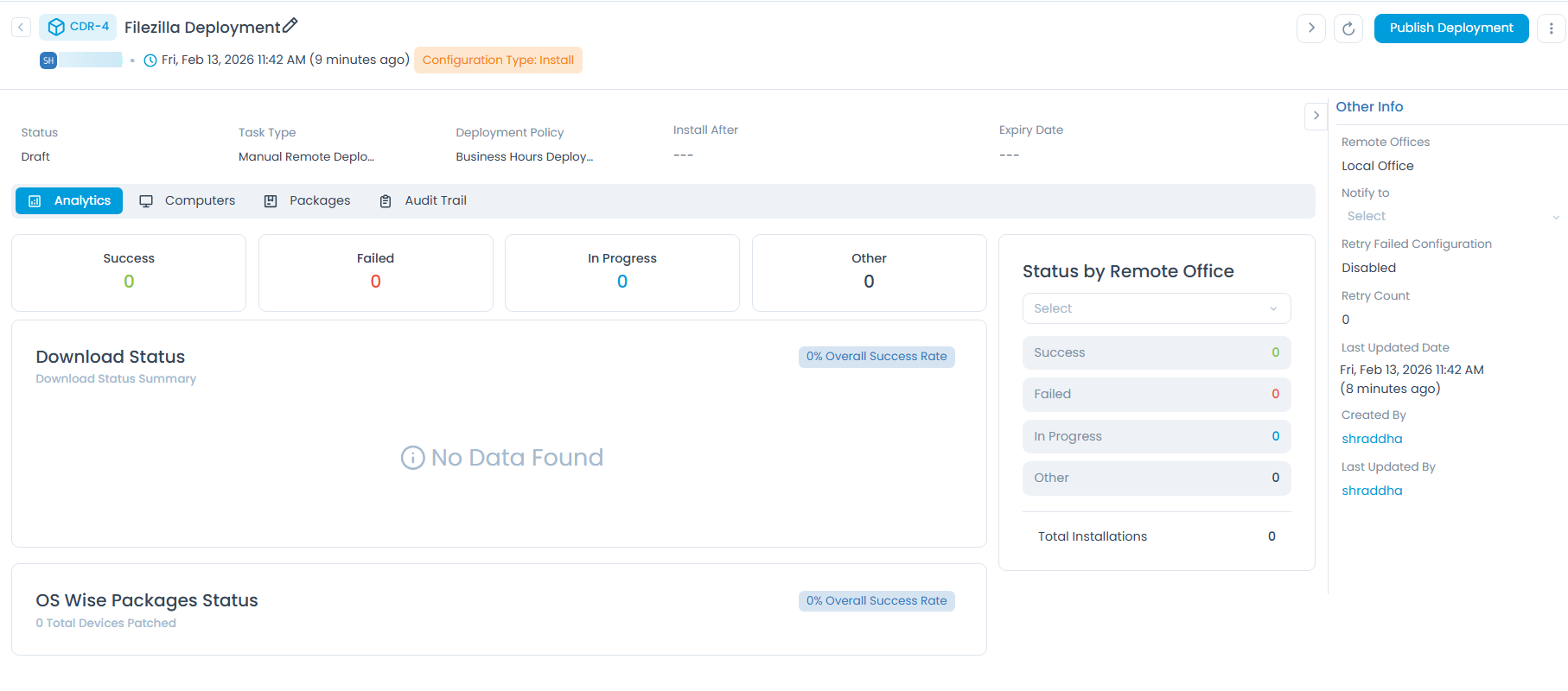 Package Deployment Details page