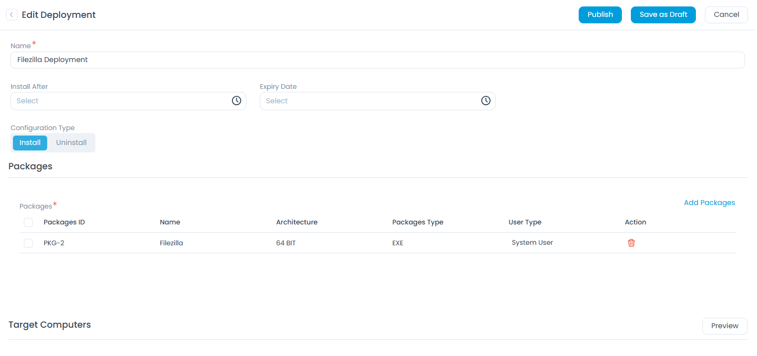 Edit Deployment Page