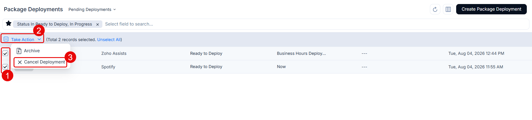 Package Deployment List View