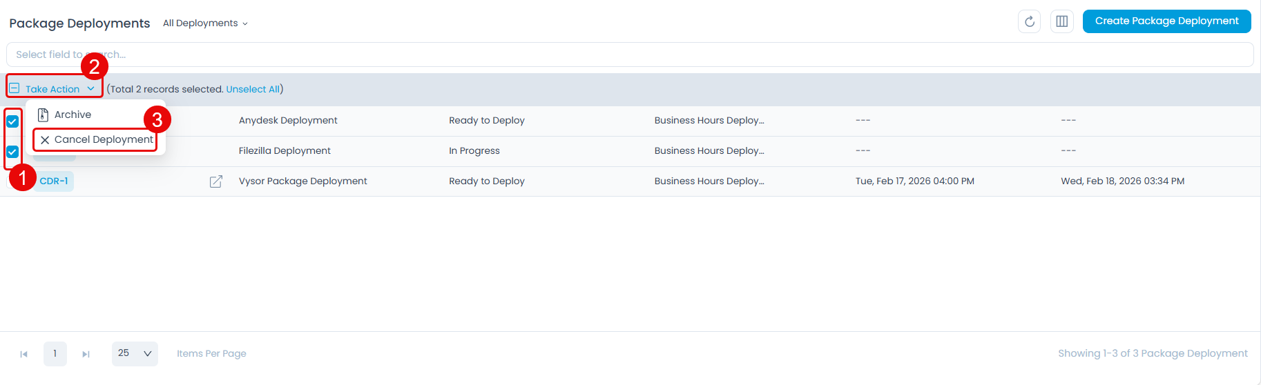 Package Deployment List View