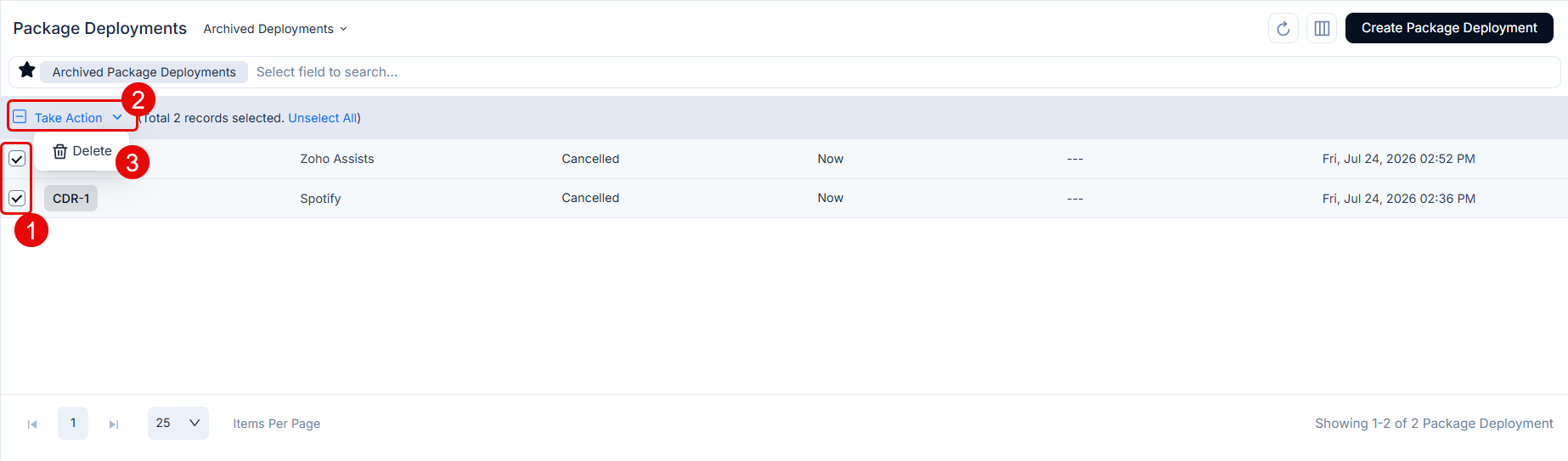 Package Deployment List View