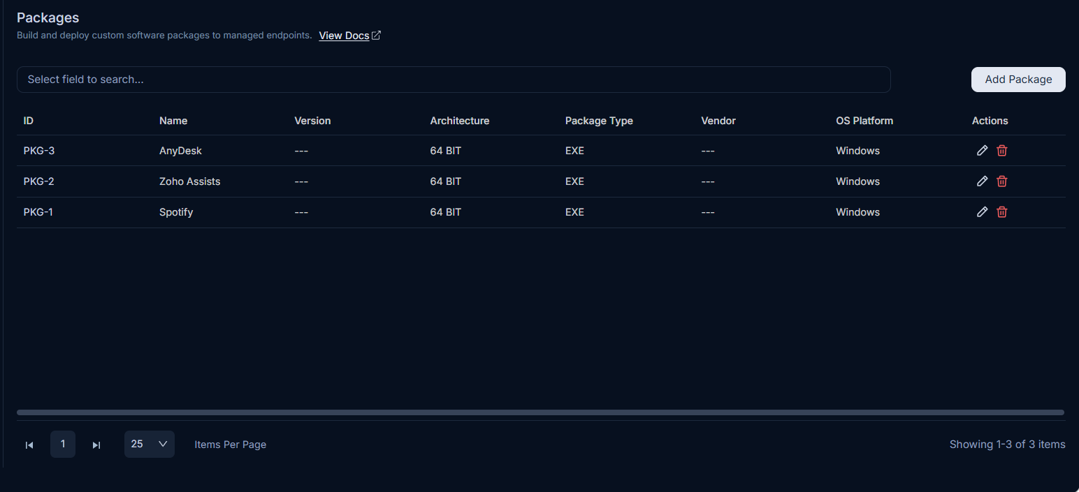 Package List page