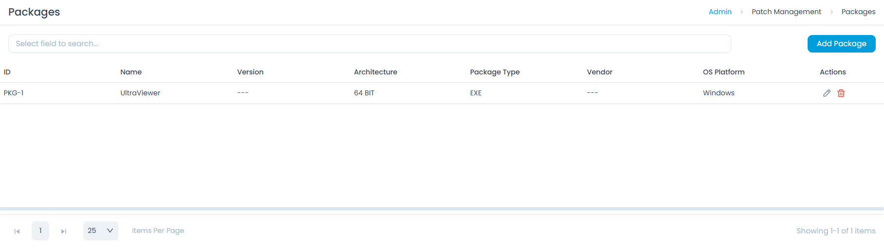 Package List page