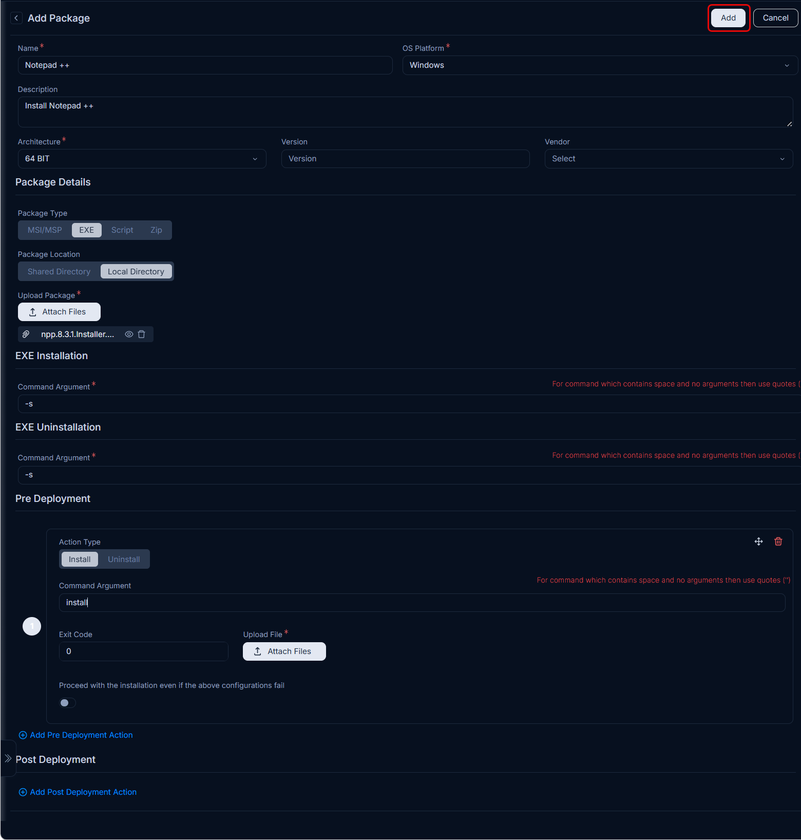 Windows Platform Parameters