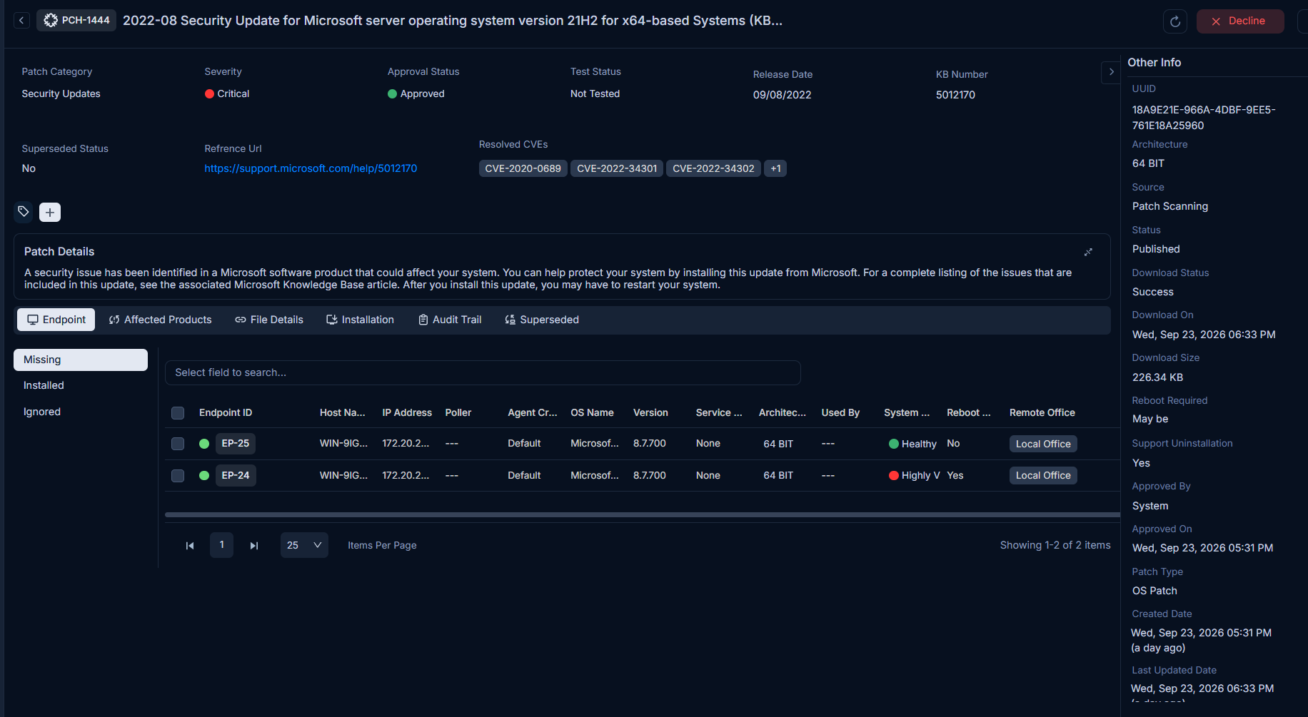 Patch Details Page