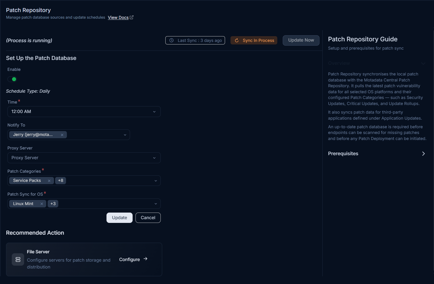Patch Repository with Sync In Process amber status