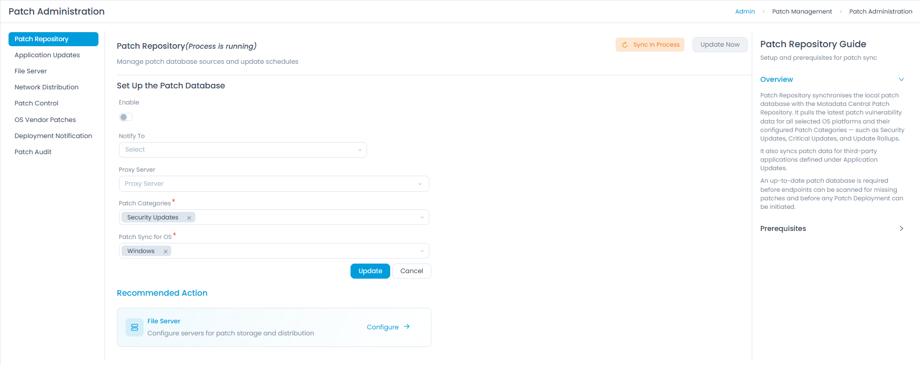 Patch Repository with Sync In Process amber status