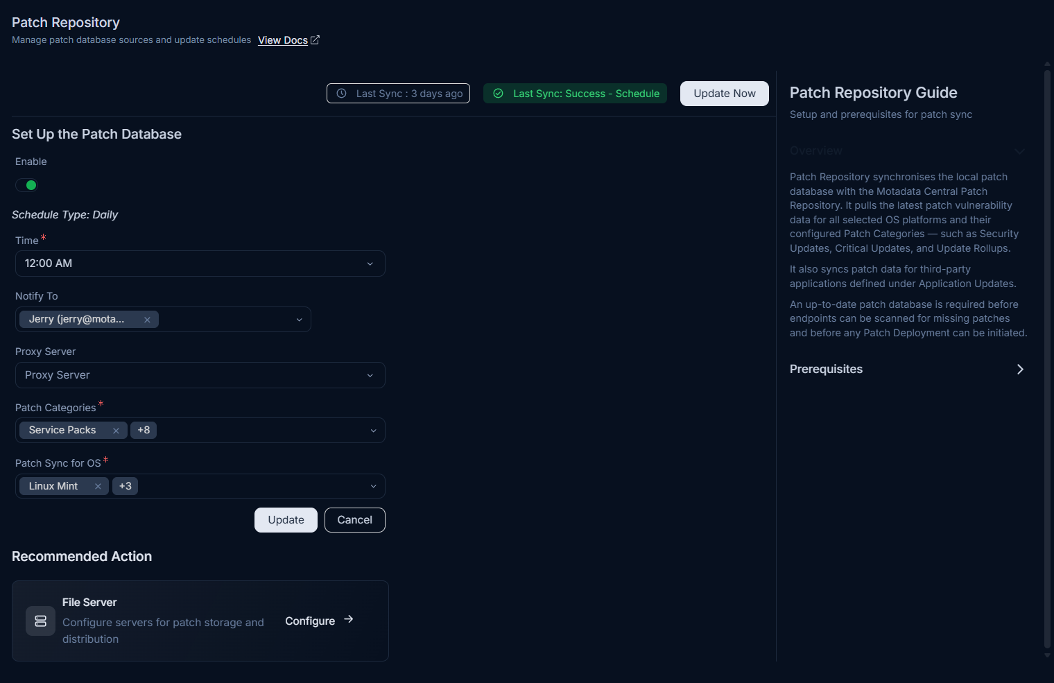 Patch Repository showing Last Sync: Success - Manual status