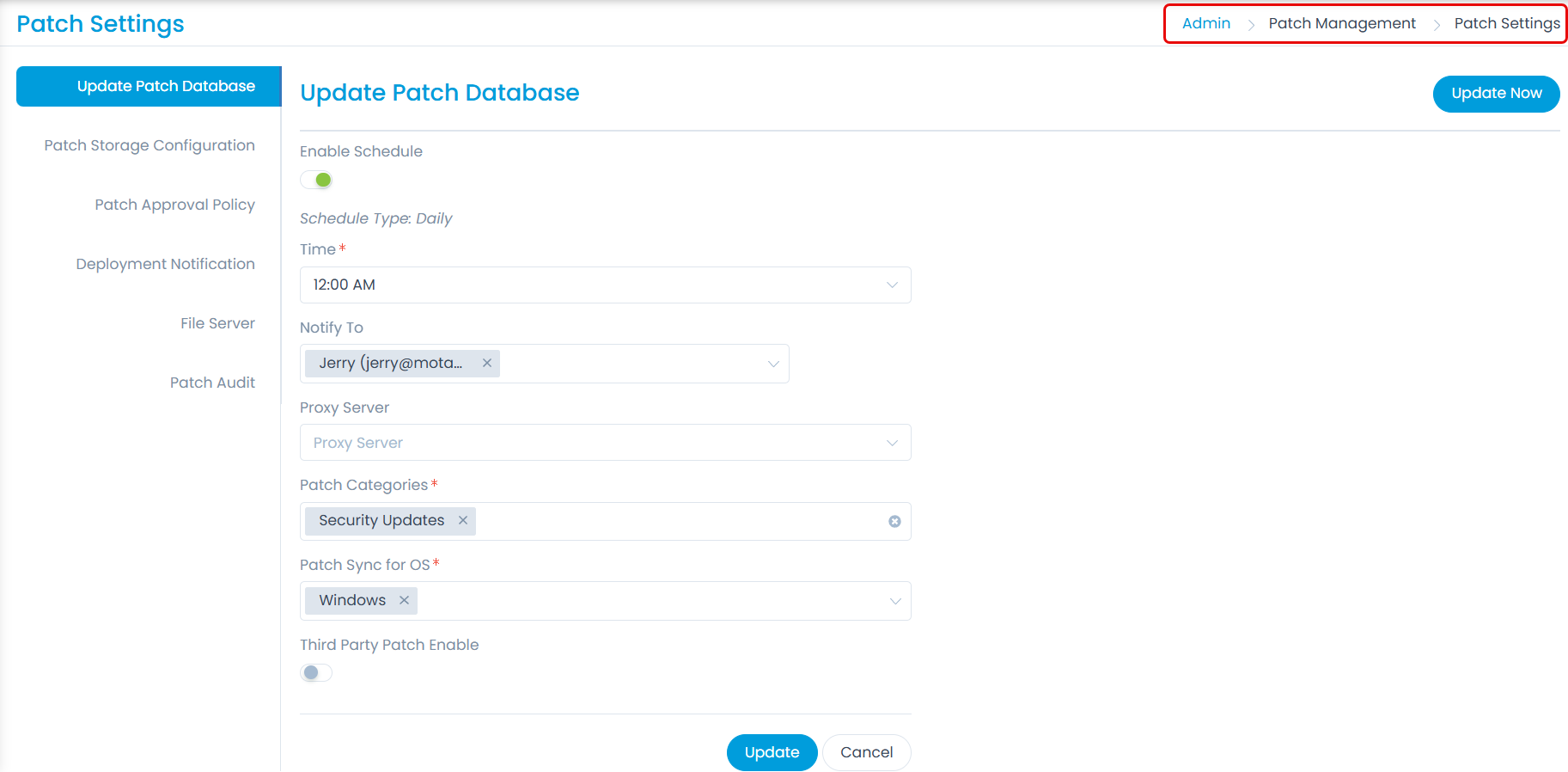 Patch Settings Page