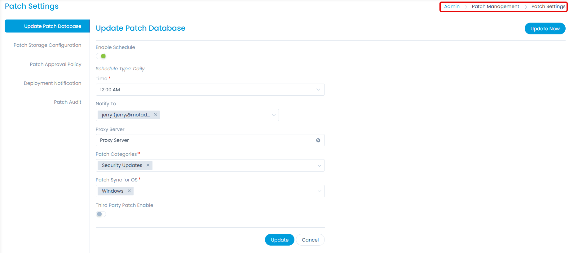 Patch Settings Page