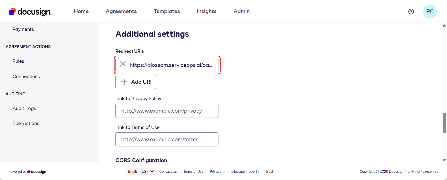 Redirect URI added confirmation showing the URI in the list